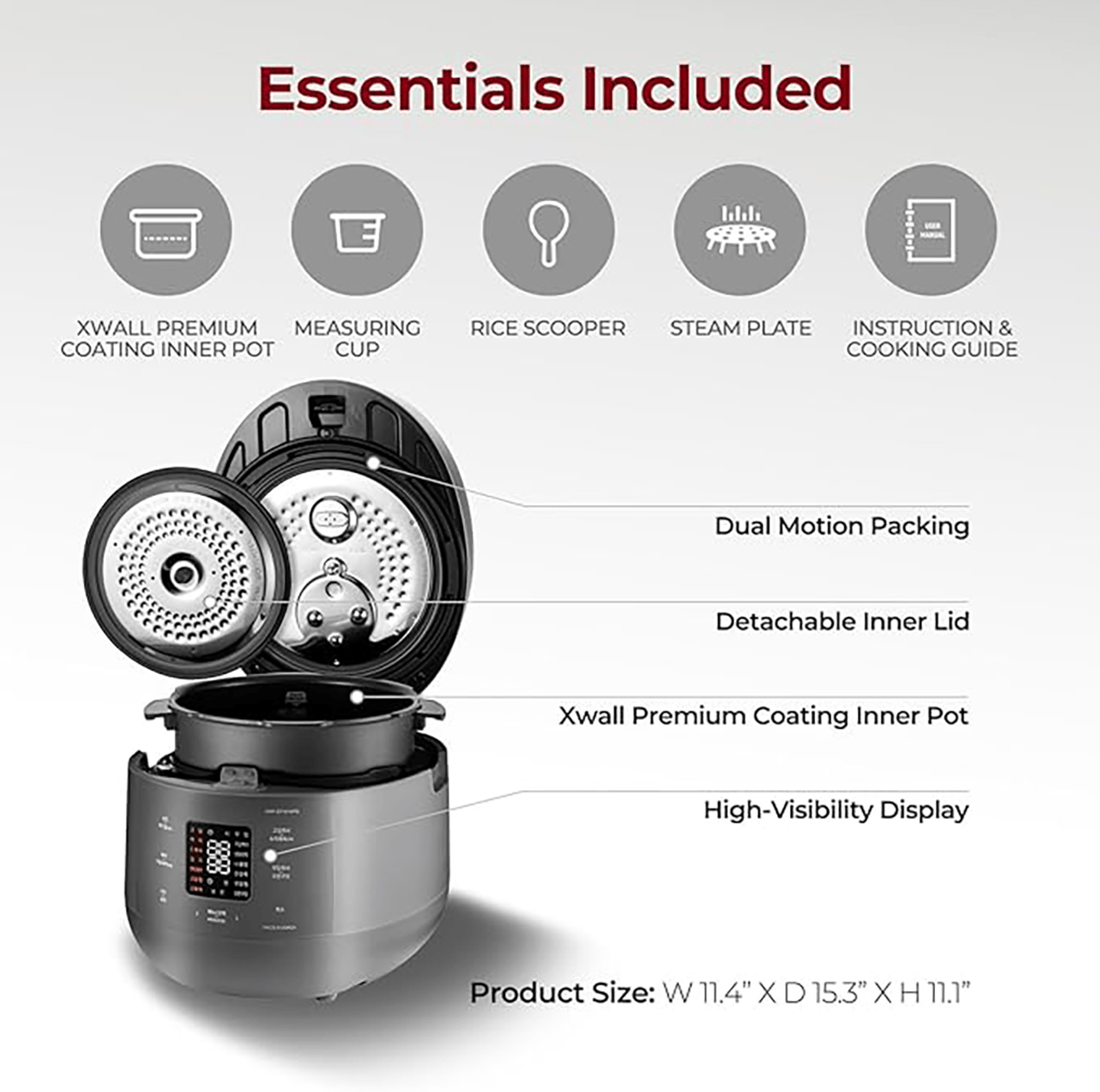 Electric Pressure Rice Cooker 10 cups Urban Gray (CRP-ST1009FG)