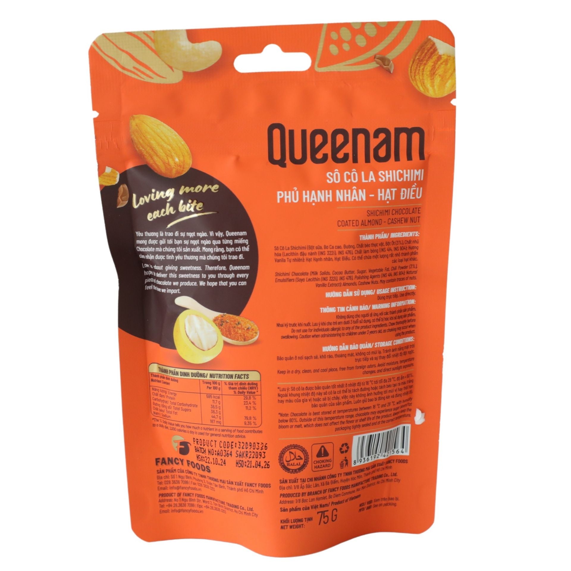 Queenam Shichimi Almond Cashew Choco 75g