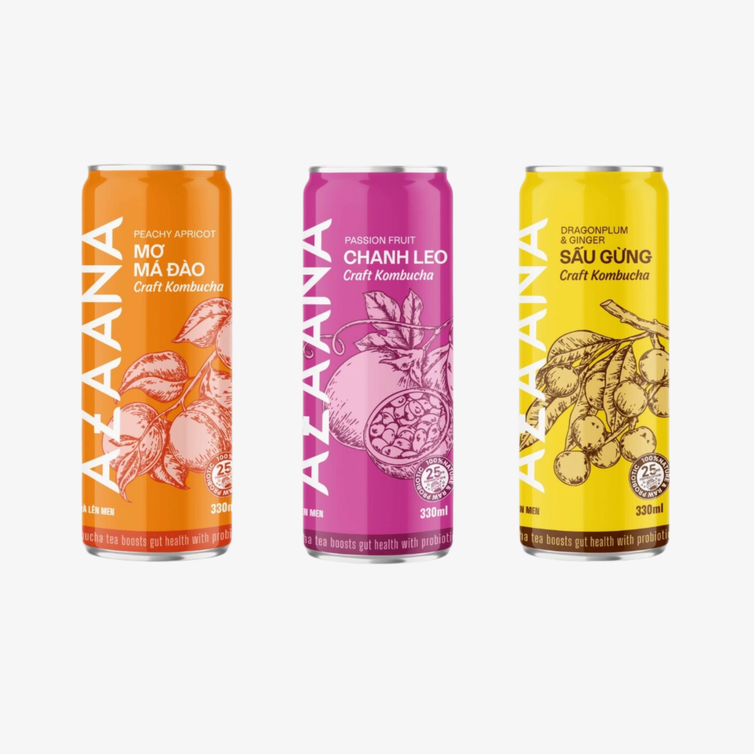 Combo 3 vi Dao, Chanh Day, Gung Azaana 330ml/lon