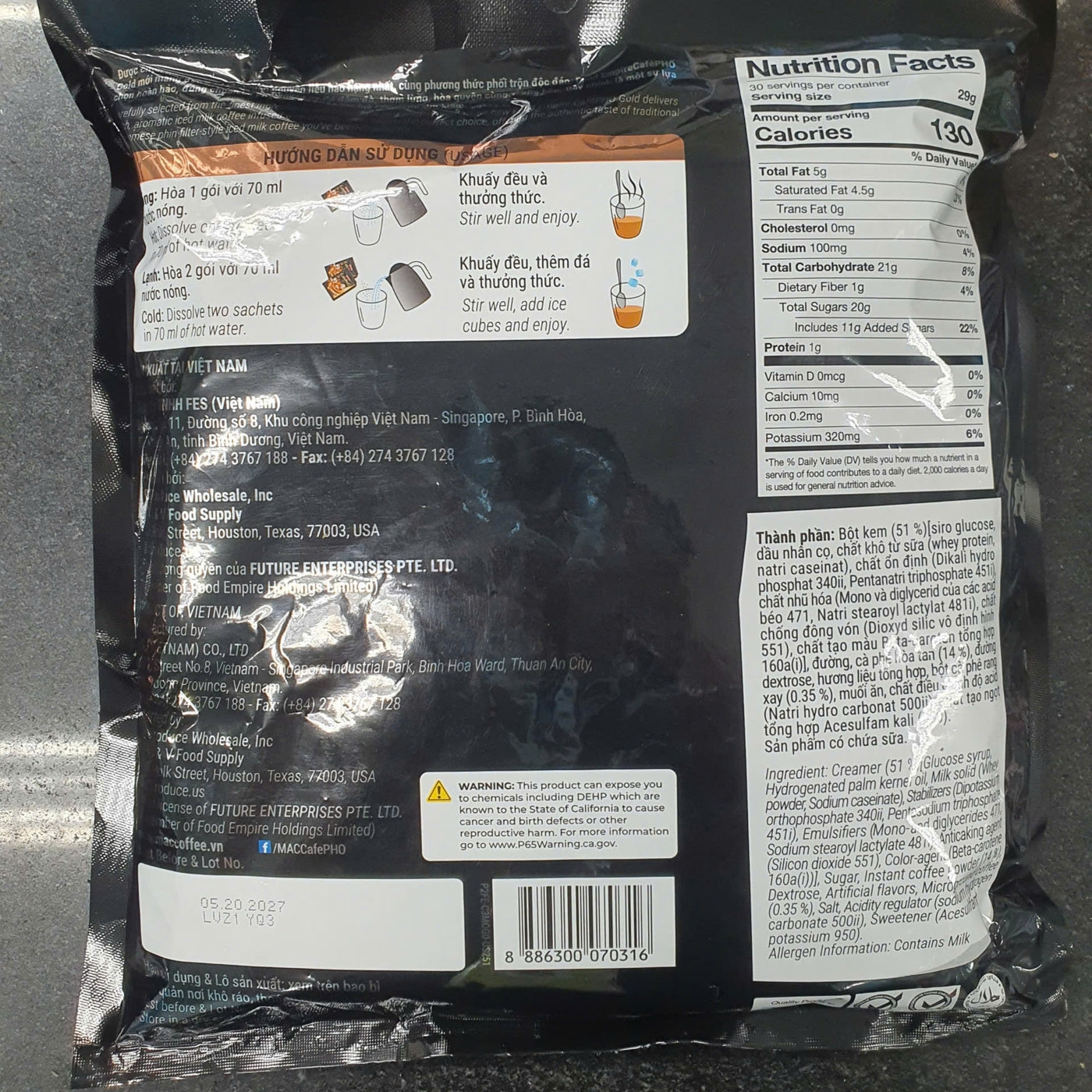 Cafe sua Gold 3in1 Cafe PHO 870g